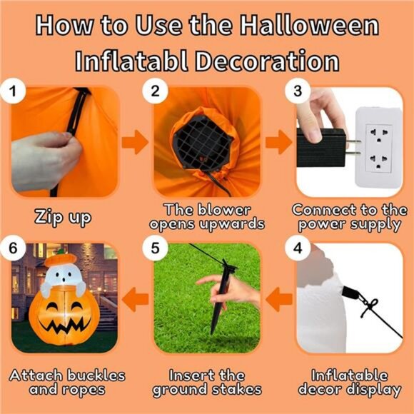 Inflatable Pumpkin Ghost Halloween Decorations Outdoor Blow Up 4ft Giant